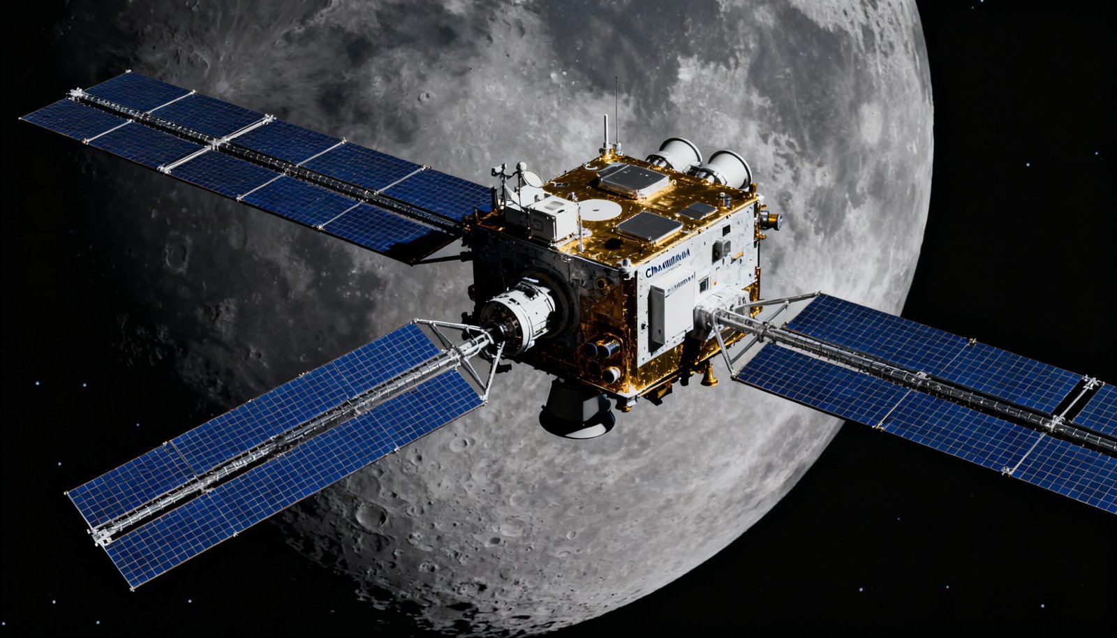 Chandrayaan-2 orbiter orbiting the Moon, capturing lunar surface data