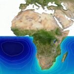 Gravity field map of Earth showing the low-gravity region beneath Africa known as the African Gravity Anomaly.