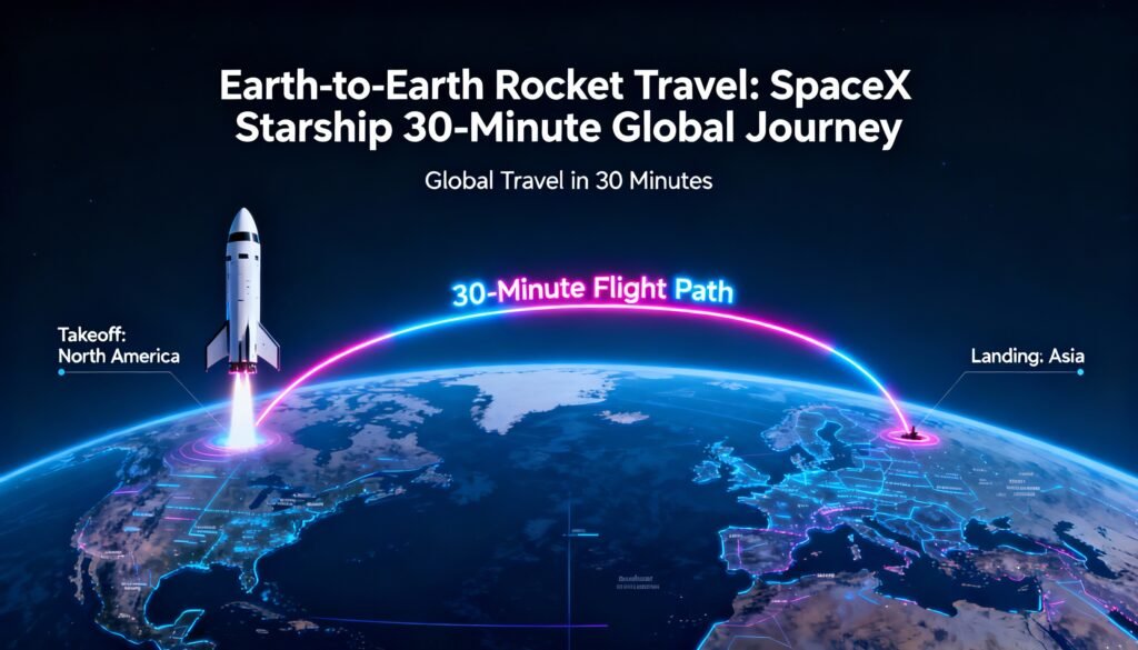 Illustration showing SpaceX Earth-to-Earth travel route across the globe.