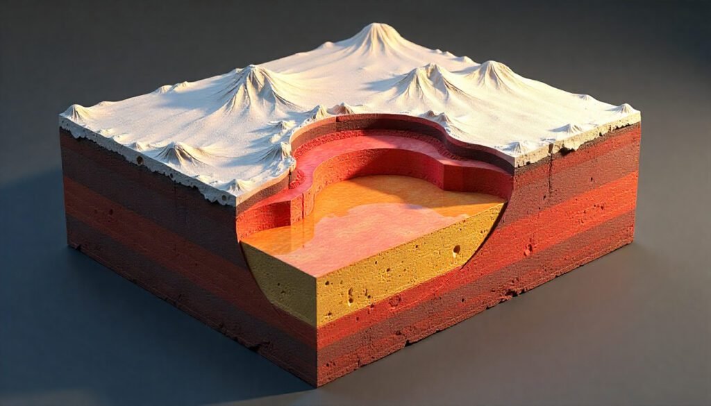 Diagram showing how the Indian Tectonic Plate Split causes the lower plate to sink beneath the Tibetan Plateau